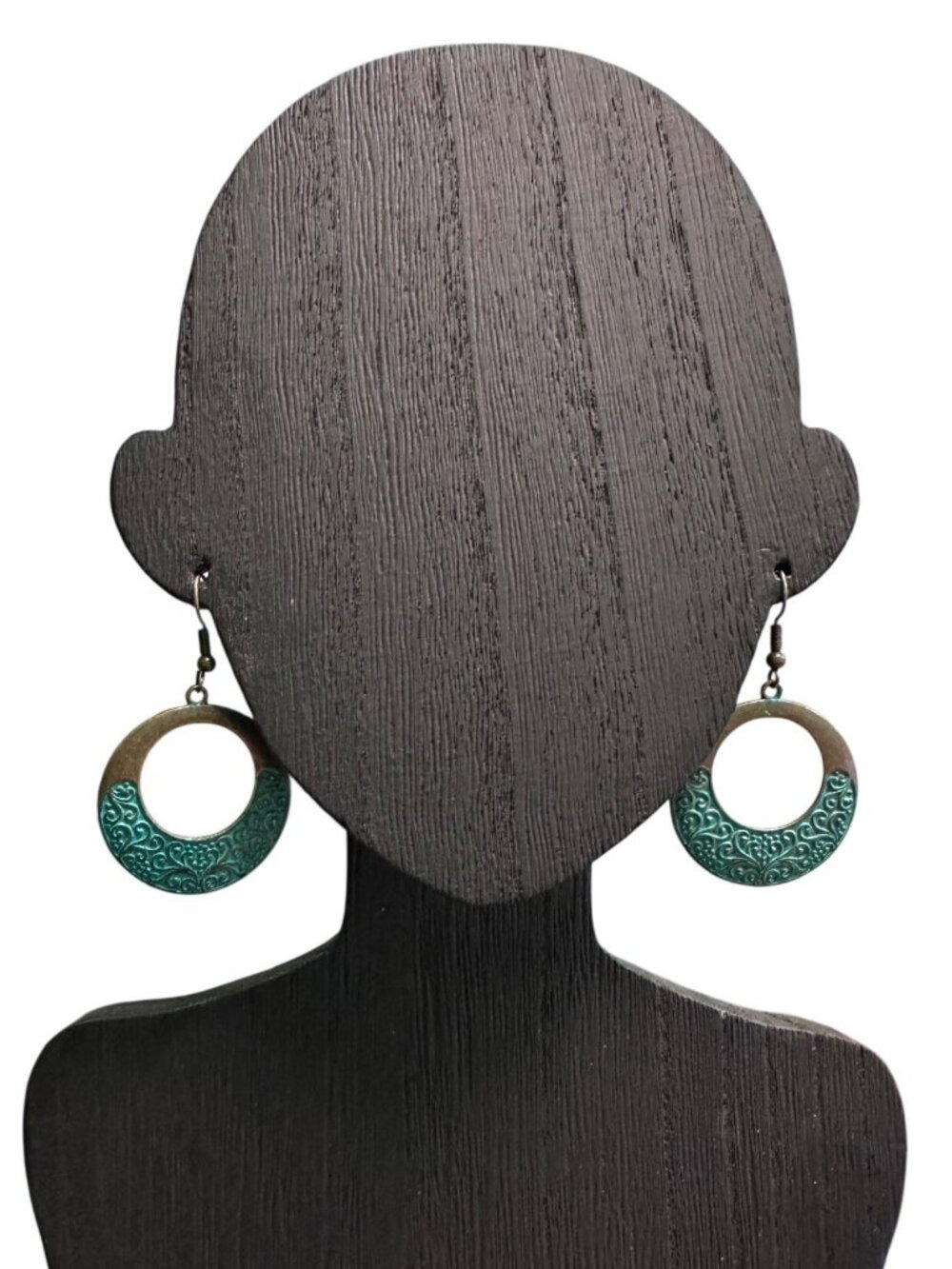 Vintage Style Brass Turquoise Open Circle Dangle Earrings Boho Womens Jewelry